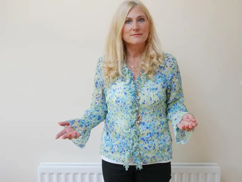 Sonya Hudson explaining hypnotherapy with open hands, Wallsend, Newcastle upon Tyne